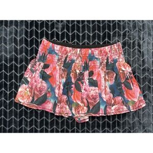 Vibrant Pink Rose Floral Smocked Waist Skort Built In Shorts